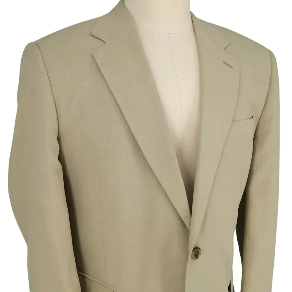 Alan Flusser Sport Coat Mens 44R Beige Silk Jacket Lined Single Vent 2 Button
